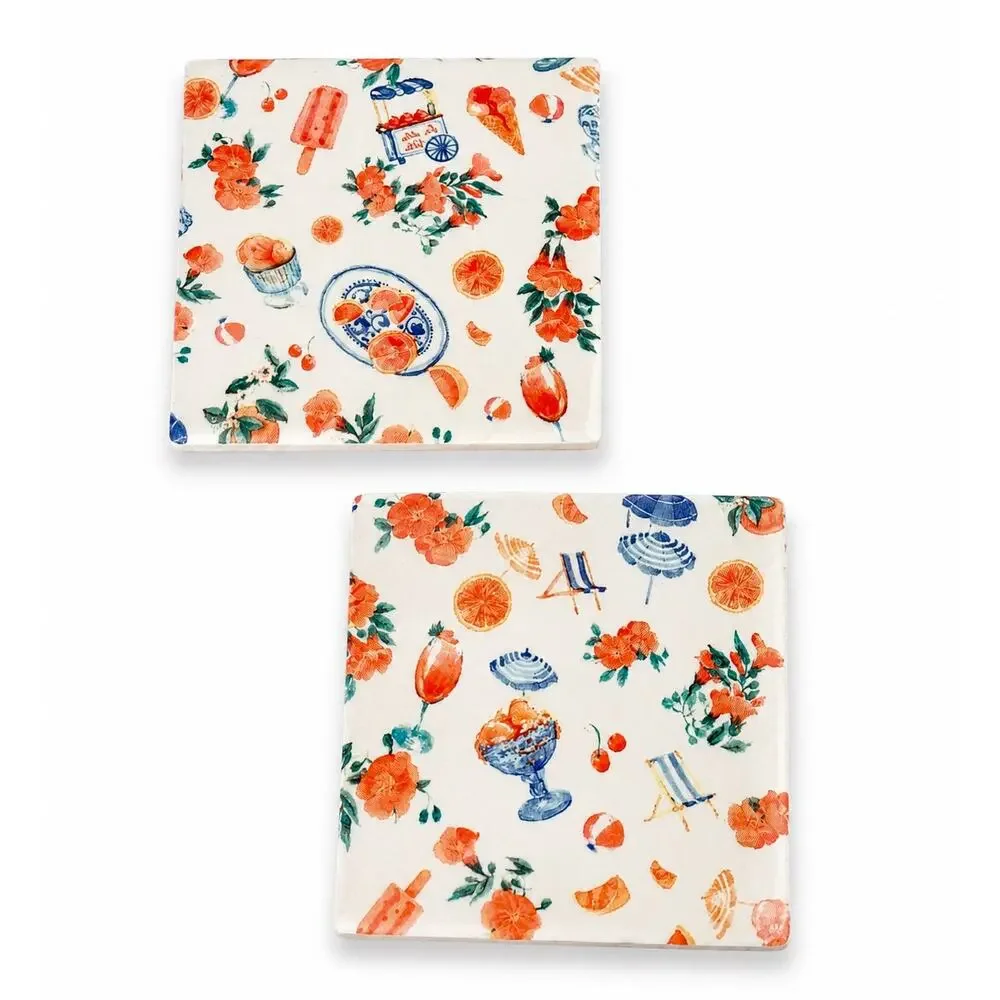 Italian Summer Coasters Set of 2 | Amalfi Coast Inspired Tile Coasters